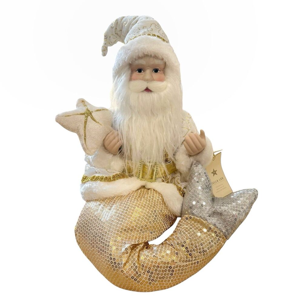 Bella Lux Santa Shelf Sitter Merman/ Mermaid Gold Coastal Ocean Decor Christmas